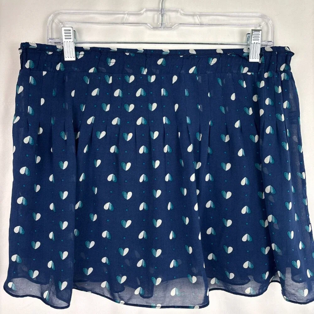American Eagle Mini Skirt Women’s Medium Blue Heart Print Pleated‎ Flowy